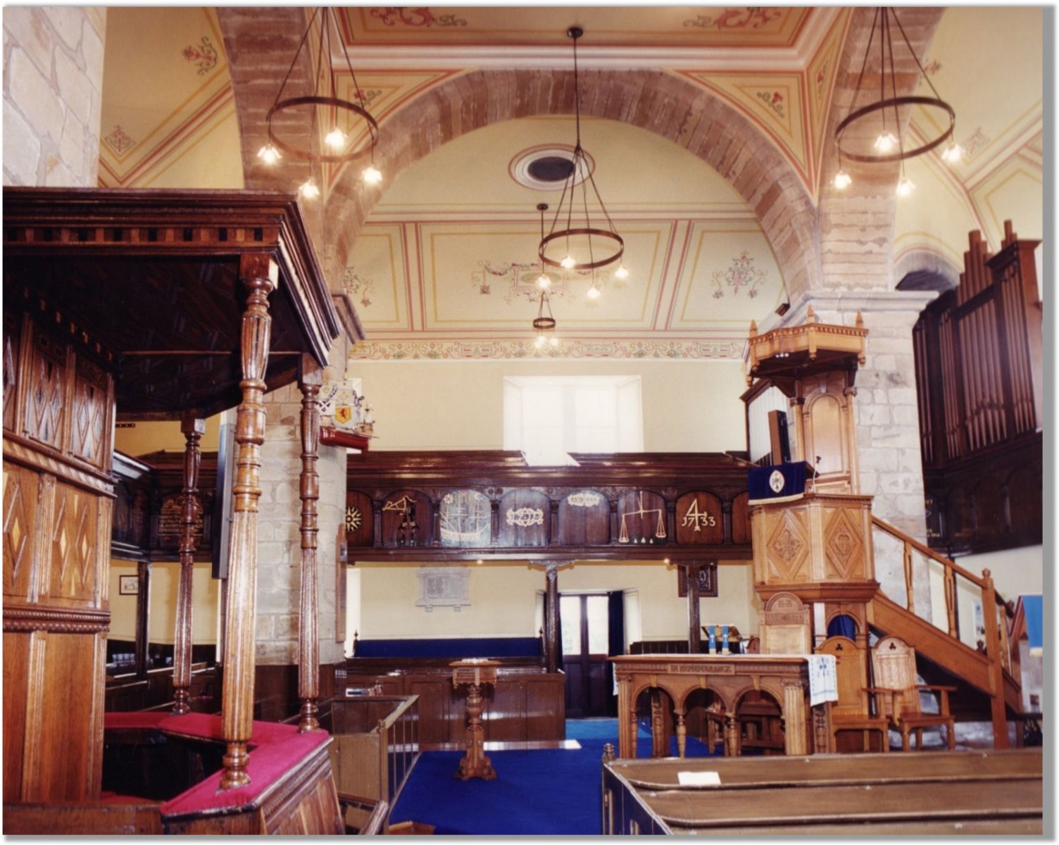 Interior of Parish Church. Mary's family pews are to the right of the pulpit.